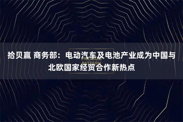 拾贝赢 商务部：电动汽车及电池产业成为中国与北欧国家经贸合作新热点